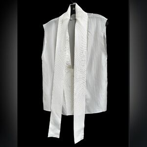 Lanvin Ivory Sleeveless Blouse with Long Tie